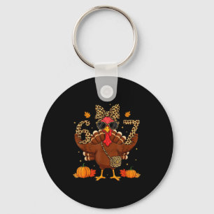 Funny 6 7 Thanksgiving Leopard Bow Turkey Six Seve Keychain