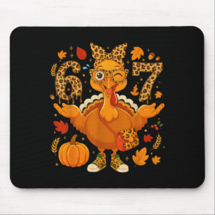 Funny 6 7 Thanksgiving Leopard Bow Turkey Six Seve Mouse Pad