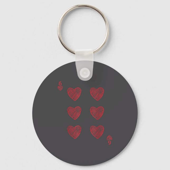 Funny 6 7 Valentine Love Heart Playing Card Couple Keychain (Front)