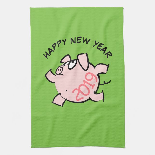 Funny 6 Cartoon Cochon Année 2019 Serviette de cui (Vertical)