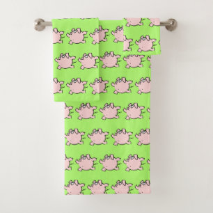 Funny 6 Cartoon Illustration Pig Choose Colour BT Bath Towel Set