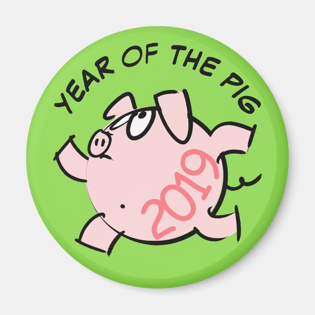 Funny 6 Cartoon Illustration Pig  Year 2019 Magnet (Front)