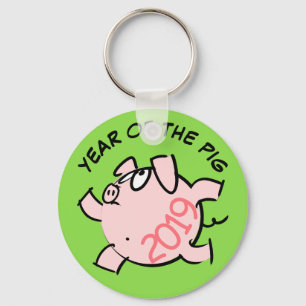 Funny 6 Cartoon Illustration Pig  Year 2019 R KeyC Keychain