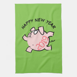 Funny 6 Cartoon Pig Year 2019 Kitchen Towel