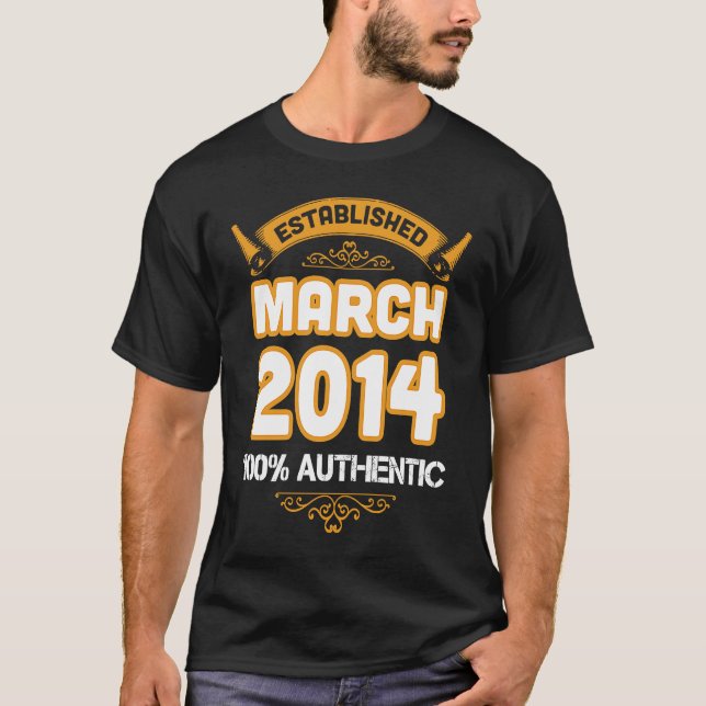 Funny 6th Birthday  Established March 2014 T-Shirt (Front)