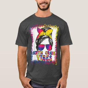 Funny 6th Grade Vibes Messy Bun Back To School Kid T-Shirt