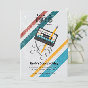 Funny 70s Retro Cassette Tape 50th 1976 Birthday Invitation