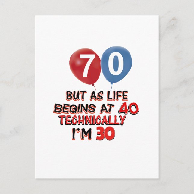 funny 70th birthday designs postcard (Front)