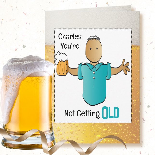 Funny 70th Birthday Ethnic Male Cartoon and Beer   Card (Creator Uploaded)