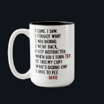 Funny 70th Birthday Hilarious Old Age Joke Custom Two-Tone Coffee Mug<br><div class="desc">Celebrate his 70th birthday with laughter! This funny coffee mug makes the perfect gift for men who embrace aging with humour. Featuring the hilarious quote: "I came. I saw. I forgot what I was doing. I went back. I got distracted. When did I turn 70?! Is this my cup? What's...</div>