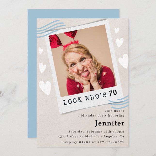 Funny 70th birthday invitations Look who's turning (Front/Back)