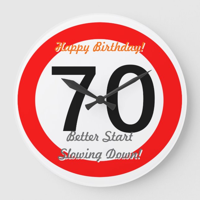 Funny 70th Birthday Joke 70 Road Sign Speed Limit Large Clock (Front)