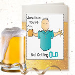 Funny 70th Birthday Male Cartoon Beer Old Age Fun Card<br><div class="desc">This funny 70th male cartoon birthday card seems to be complimentary but wait for the punchline! This snarky card can be personalized with his name to add a custom touch!</div>