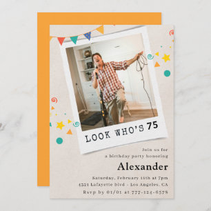 Funny 75th birthday invitations Men Fun Photo