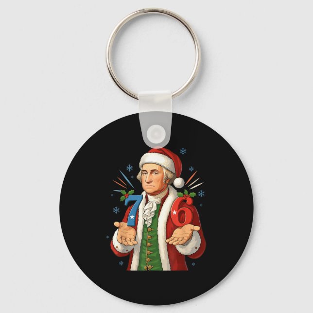 Funny 7-6 6-7 George Washington Santa 67 Meme Chri Keychain (Front)