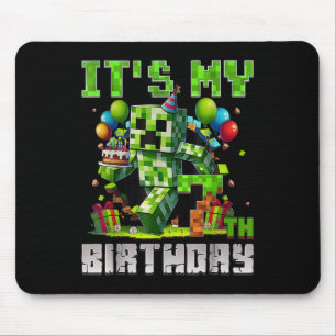 Funny 7 Year Old 7th Birthday Pixel Art Gamer Boys Mouse Pad