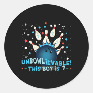 Funny 7th Birthday Bowling Lover Graphic For Boys  Classic Round Sticker
