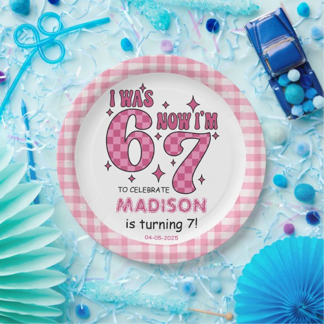 Funny 7th Birthday | “I Was 6, Now 7” Party Paper Plate (Party)