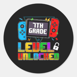 Funny 7th Grade Level Unlocked Gamers Back To Scho Classic Round Sticker