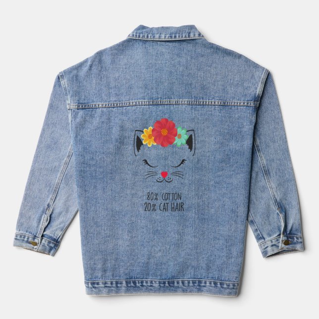 Funny 80 Cotton 20 Cat Hair Cute 80 Cotton 20 Cat  Denim Jacket (Back)