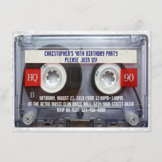 Funny 80s Cassette Mixtape 40th Birthday Party Invitation