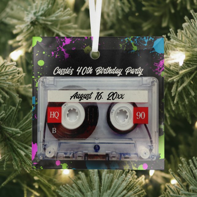 Funny 80s Cassette Mixtape Keepsake Memory Glass Ornament (Insitu)