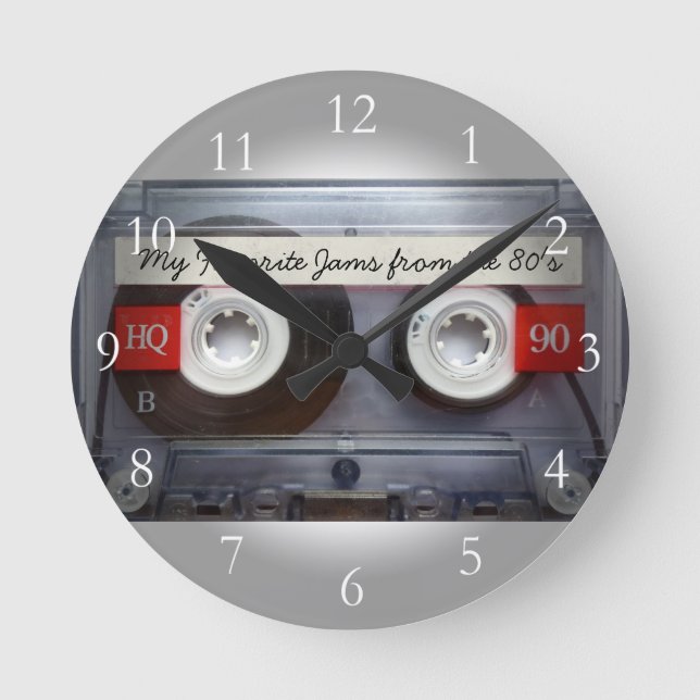 Funny 80's Cassette Tape, Personalized Round Clock (Front)