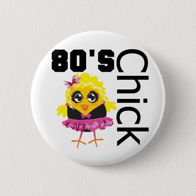 Funny 80s Chick 2 Inch Round Button (Front)