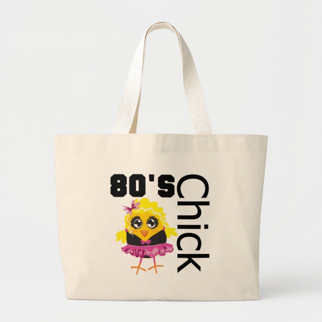 Funny 80s Chick Large Tote Bag (Front)