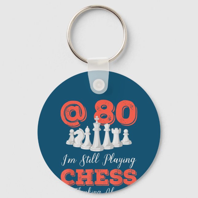 Funny 80th Birthday Gift - 80 Year Old Chess Queen Keychain (Front)