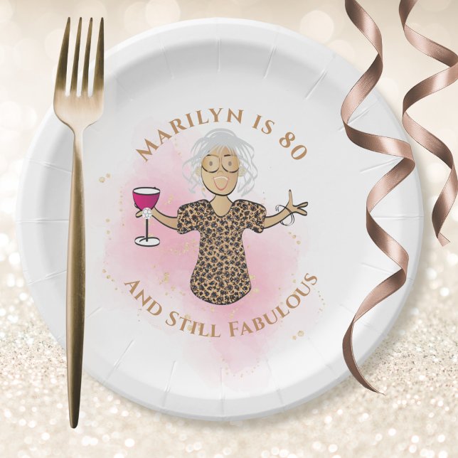 Funny 80th Birthday Pink Ethnic 80 and Fabulous  Paper Plate (Creator Uploaded)