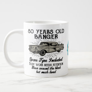 Funny 80th Birthday Retro Car Banger Add Name Date Large Coffee Mug