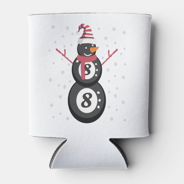 Funny 8 Ball Pool Snowman Christmas New Year Gift Can Cooler (Front)