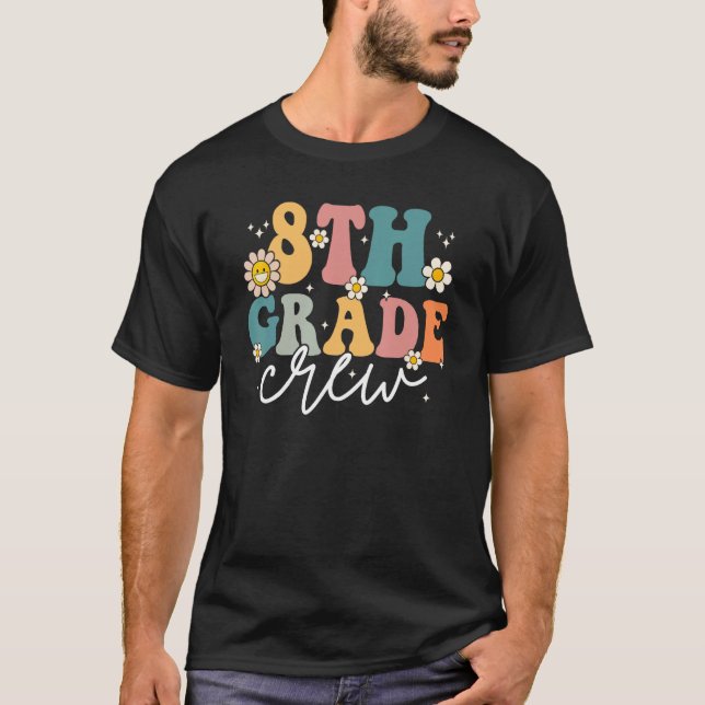 Funny 8th Grade Crew Back To School Retro Groovy V T-Shirt (Front)