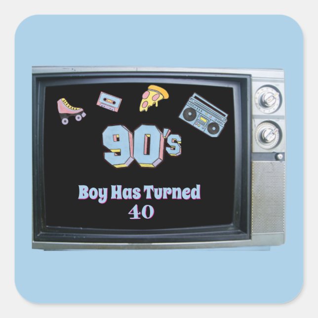 Funny 90's Theme Old Television Birthday Sticker (Front)