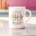 Funny 90th Birthday Gift Coffee Mug<br><div class="desc">Funny 90th birthday mug featuring the humourous saying "it took me 90 years to look this good!" using a combination of black and a gold glitter font.</div>