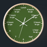 Funny 9 to 5 Work Hour Countdown Green Office Clock<br><div class="desc">"funny 9 to 5 work",  "office hours countdown",   "count down to freedom",  "humourous nine to five humour",  "counting down career hrs",  "hr to home time",  "free hometime joke",  "green",  "novelty gag home office",  "busy working professional"</div>