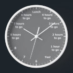 Funny 9 to 5 Work Hour Countdown Grey Office Clock<br><div class="desc">"funny 9 to 5 work",  "office hours countdown",   "count down to freedom",  "humourous nine to five humour",  "counting down career hrs",  "hr to home time",  "free hometime joke",  "grey charcoal dark grey",  "novelty gag home office",  "busy working professional"</div>
