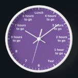 Funny 9 to 5 Work Hour Countdown Purple Office Clock<br><div class="desc">"funny 9 to 5 work",  "office hours countdown",   "count down to freedom",  "humourous nine to five humour",  "counting down career hrs",  "hr to home time",  "free hometime joke",  "purple",  "novelty gag home office",  "busy working professional"</div>