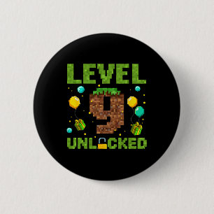 Funny 9th Birthday Boy Gamer Level 9 Unlocked Pixe 2 Inch Round Button