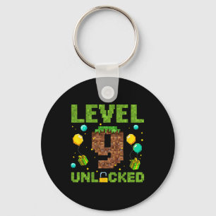 Funny 9th Birthday Boy Gamer Level 9 Unlocked Pixe Keychain