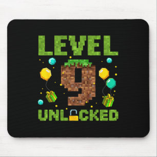 Funny 9th Birthday Boy Gamer Level 9 Unlocked Pixe Mouse Pad