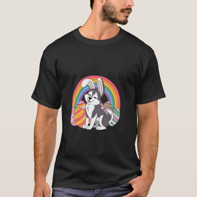 Funny A Husky With Easter's Easter Day Egg Chocola T-Shirt (Front)