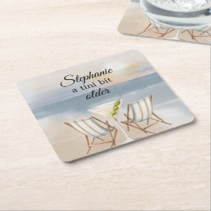 Funny A Tini Bit Older Beach Party 50th Birthday Square Paper Coaster