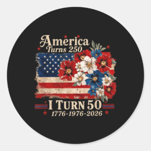 Funny Aamerica Turns 250 Turn 50 1976 Usa 50th Classic Round Sticker