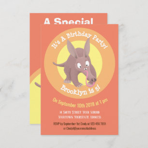 Funny aardvark cartoon personalized invitation