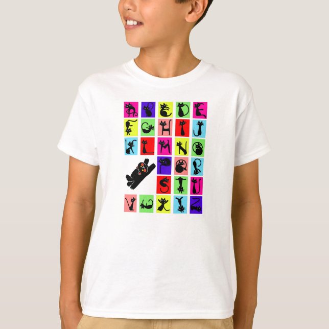 Funny ABC Black Cat Alphabet T-Shirt (Front)