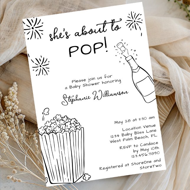 Funny About To Pop Popcorn Champagne Baby Shower Invitation (Creator Uploaded)