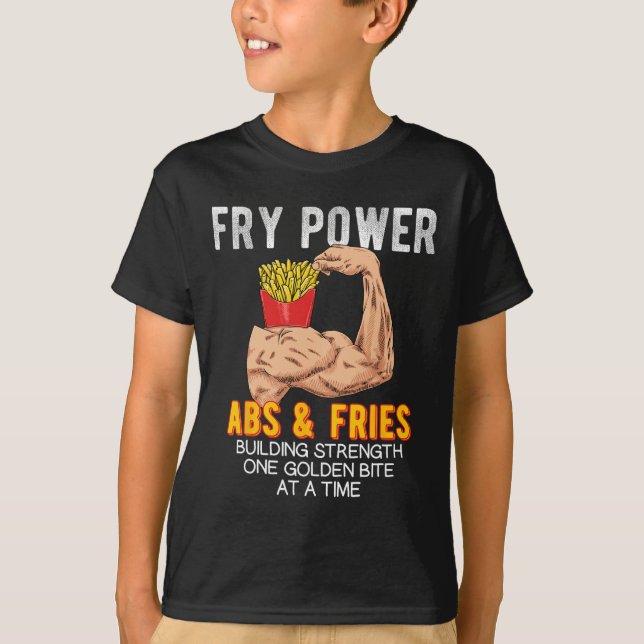 Funny Abs Exercise French Fries Muscle Building Bo T-Shirt (Front)