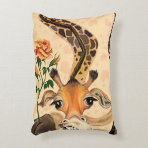 Funny Accent Pillow Romantic Giraffe with Rose